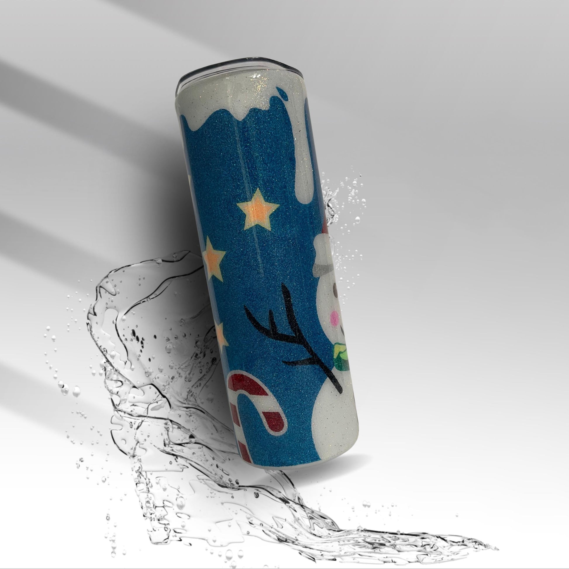 Snowman Scene Tumbler | Christmas Glitter Cup | Custom 20oz 30oz Epoxy Stainless Steel Drinkware | Holiday Hot Cocoa Gift
