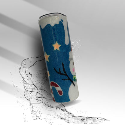 Snowman Scene Tumbler | Christmas Glitter Cup | Custom 20oz 30oz Epoxy Stainless Steel Drinkware | Holiday Hot Cocoa Gift
