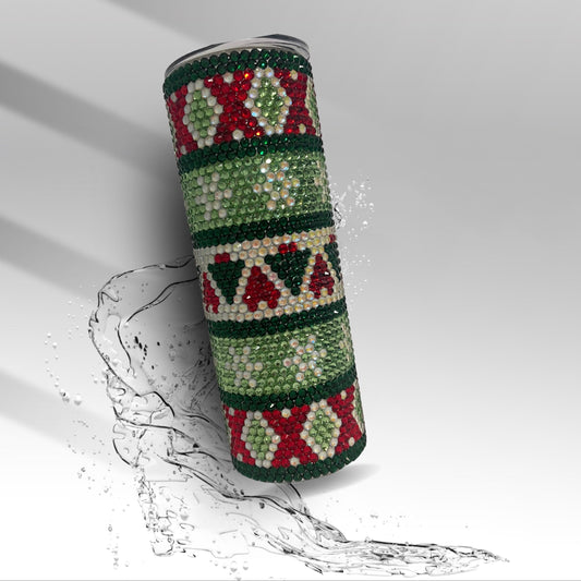 Rhinestone Christmas Diamond Tumbler | 20oz Sparkle Holiday Cup | Handmade Bling Festive Mug | Red Green Crystal Drinkware Gift