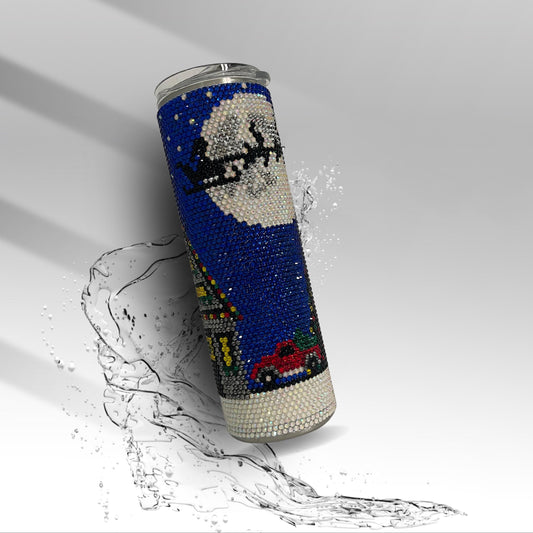 Rhinestone Christmas Night Tumbler • Santa Sleigh Moonlight Cup • Holiday Crystal Drinkware • 20oz/30oz Bling Christmas Gift