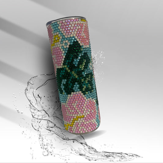 Rhinestone Hibiscus Tumbler • Tropical Flower Bling Cup • Crystal Floral Drinkware • 20oz/30oz Sparkle Tumbler Gift