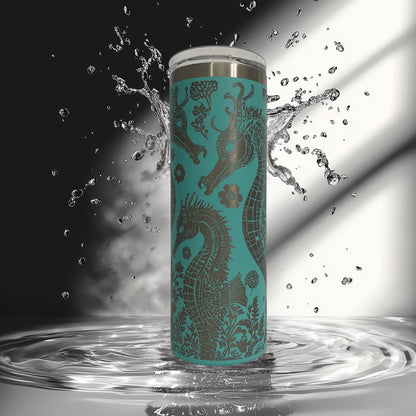 Sea Horse Tumbler • Floral Laser Engraved Cup • Coastal Stainless Steel Tumbler • Beachy Ocean Gift for Her • 20oz or 30oz Drinkware