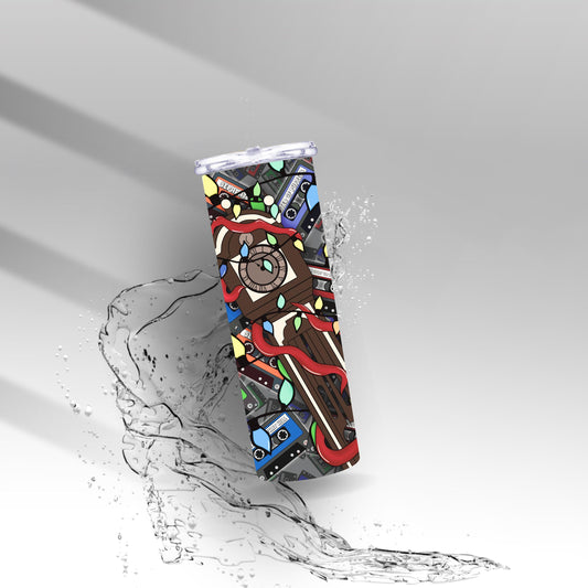 Retro Cassette Tape Tumbler • Spooky Holiday Lights, Gothic Drinkware
