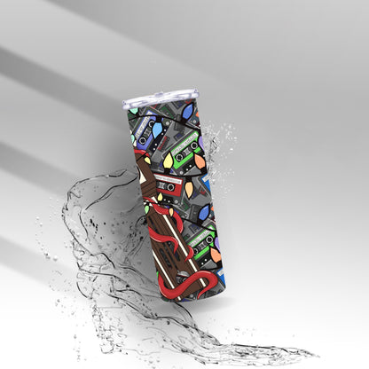 Retro Cassette Tape Tumbler • Spooky Holiday Lights, Gothic Drinkware