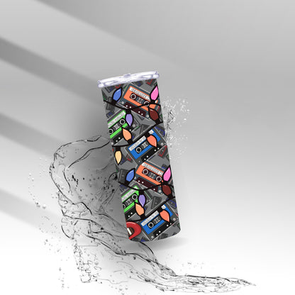 Retro Cassette Tape Tumbler • Spooky Holiday Lights, Gothic Drinkware