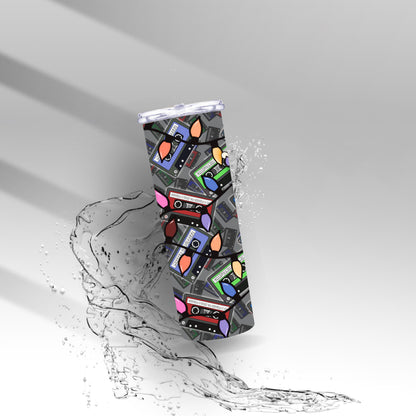 Retro Cassette Tape Tumbler • Spooky Holiday Lights, Gothic Drinkware