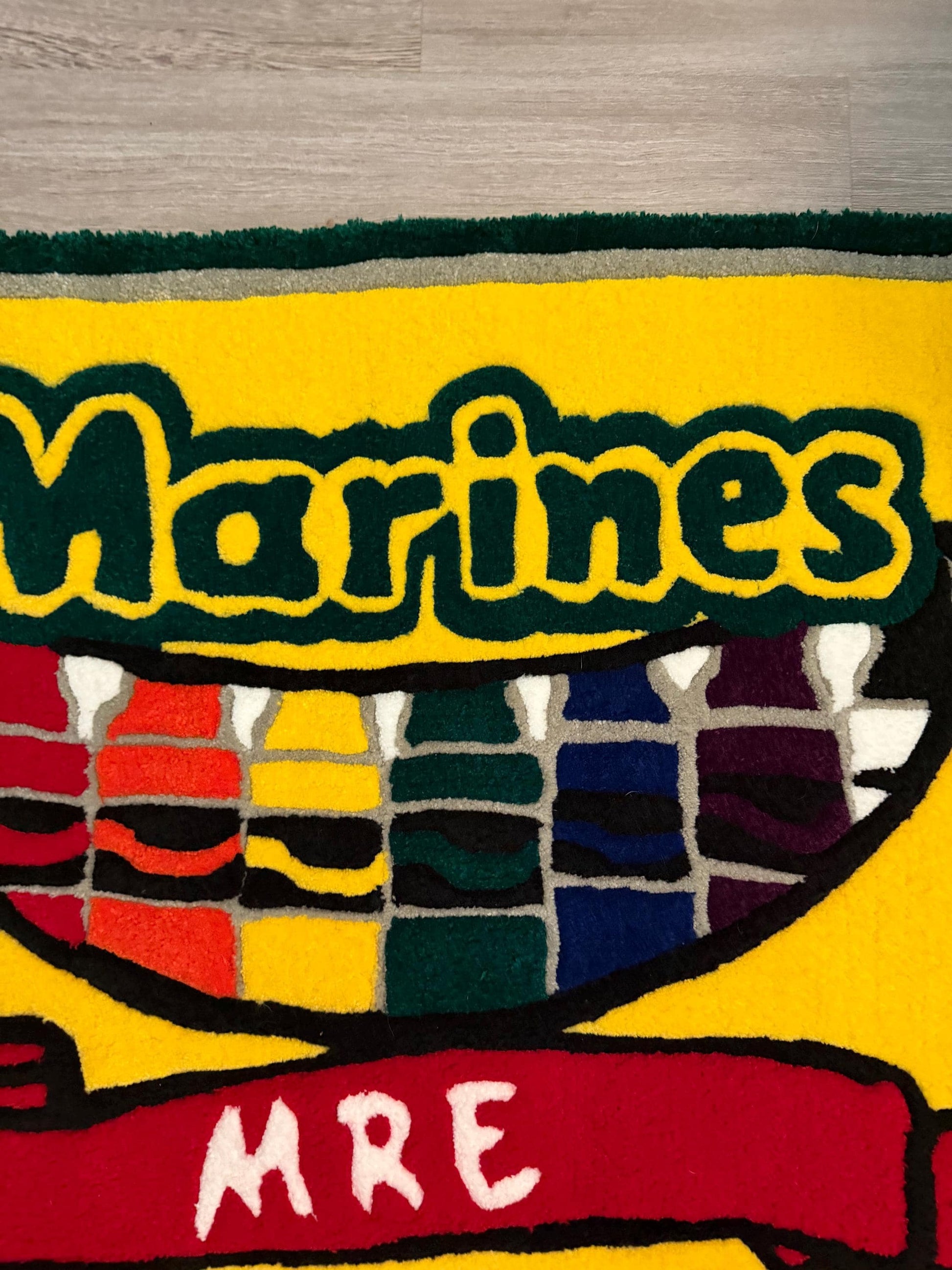 Funny Military Crayon Rug | Veteran Humor Rug | Tactical Decor Rug | Handmade Tufted Rug
