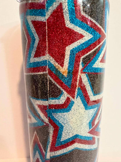 Red, White & Blue Glitter Stars Epoxy Tumbler | Handmade Patriotic Tumbler | Clearance