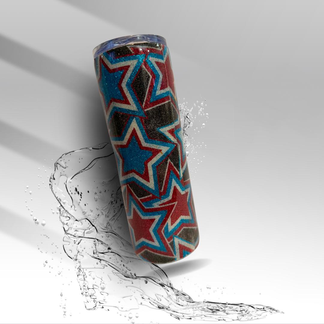 Red, White & Blue Glitter Stars Epoxy Tumbler | Handmade Patriotic Tumbler | Clearance