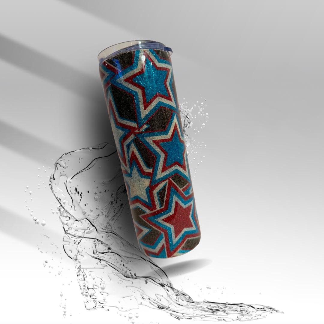Red, White & Blue Glitter Stars Epoxy Tumbler | Handmade Patriotic Tumbler | Clearance