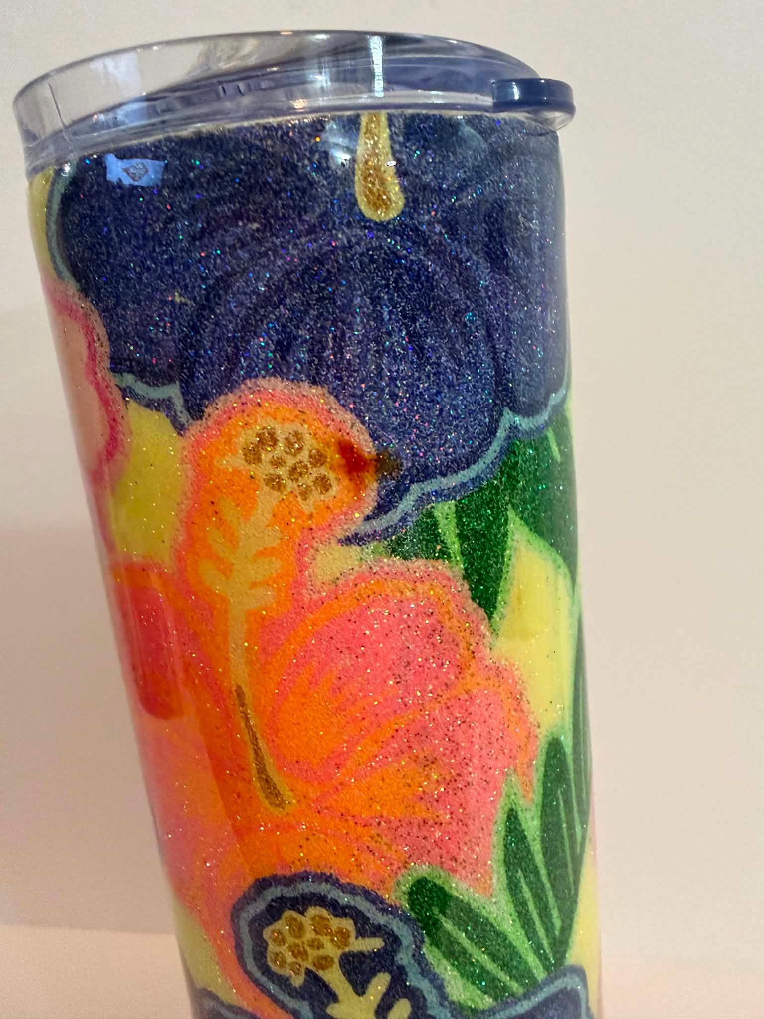 Tropical Hibiscus Epoxy Tumbler | Floral Glitter 20 oz Skinny Tumbler | Clearance