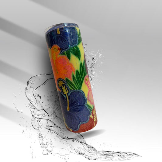 Tropical Hibiscus Epoxy Tumbler | Floral Glitter 20 oz Skinny Tumbler | Clearance
