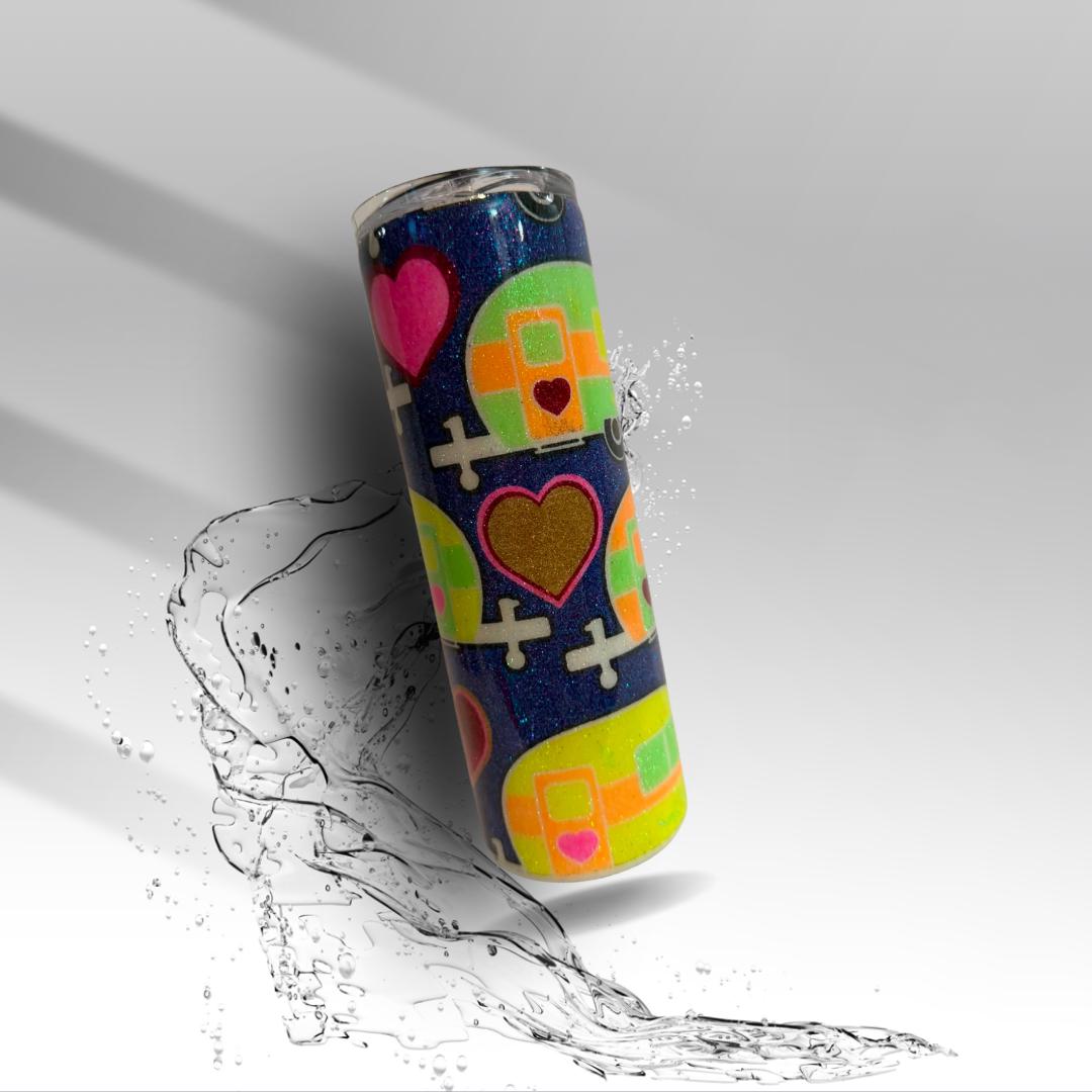 Retro Camper Epoxy Glitter Tumbler Vintage Camper 20 oz Skinny Cup | Clearance