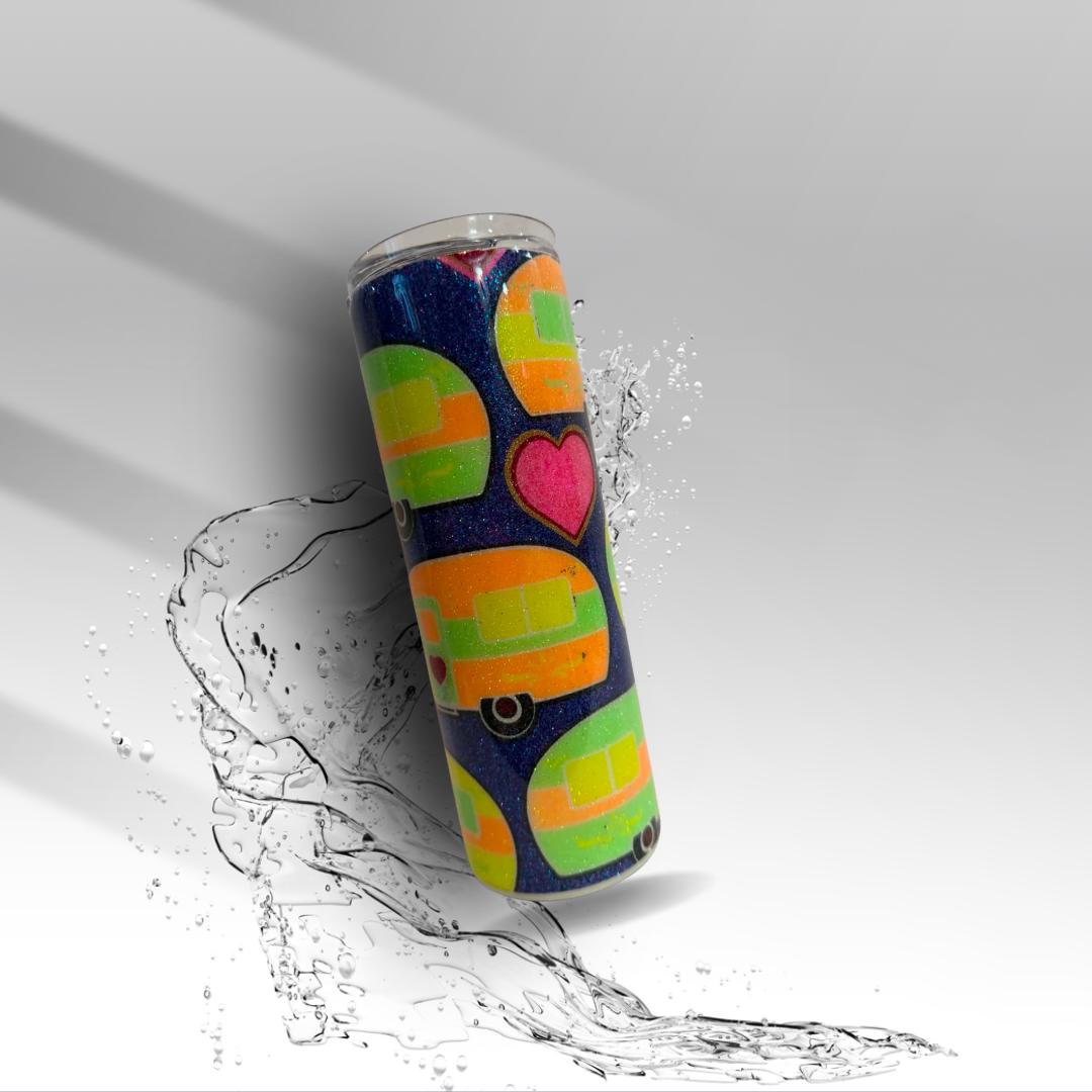 Retro Camper Epoxy Glitter Tumbler Vintage Camper 20 oz Skinny Cup | Clearance