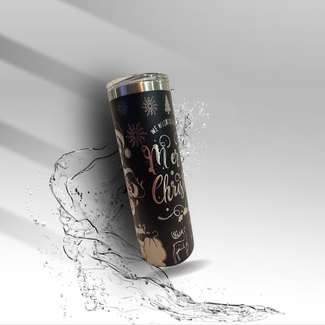 Merry Christmas Skeleton 20 oz Laser Engraved Tumbler | Stainless Steel Skinny Tumbler | Gothic Christmas Cup | Clearance
