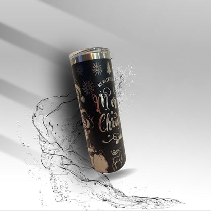 Merry Christmas Skeleton 20 oz Laser Engraved Tumbler | Stainless Steel Skinny Tumbler | Gothic Christmas Cup | Clearance