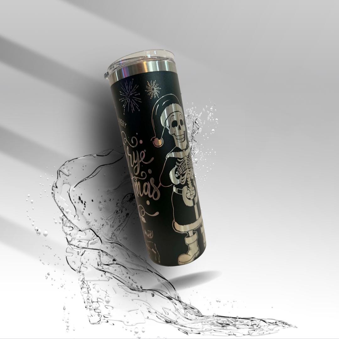 Merry Christmas Skeleton 20 oz Laser Engraved Tumbler | Stainless Steel Skinny Tumbler | Gothic Christmas Cup | Clearance