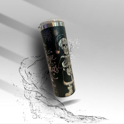 Merry Christmas Skeleton 20 oz Laser Engraved Tumbler | Stainless Steel Skinny Tumbler | Gothic Christmas Cup | Clearance