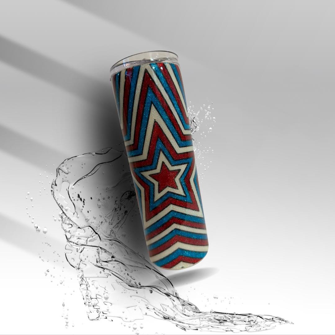Patriotic Glitter Star Epoxy Tumbler | Red White Blue 20 oz Stainless Steel Travel Cup | Handmade Glitter Tumbler | Clearance