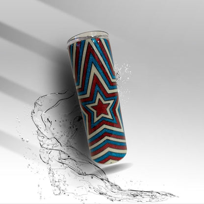 Patriotic Glitter Star Epoxy Tumbler | Red White Blue 20 oz Stainless Steel Travel Cup | Handmade Glitter Tumbler | Clearance