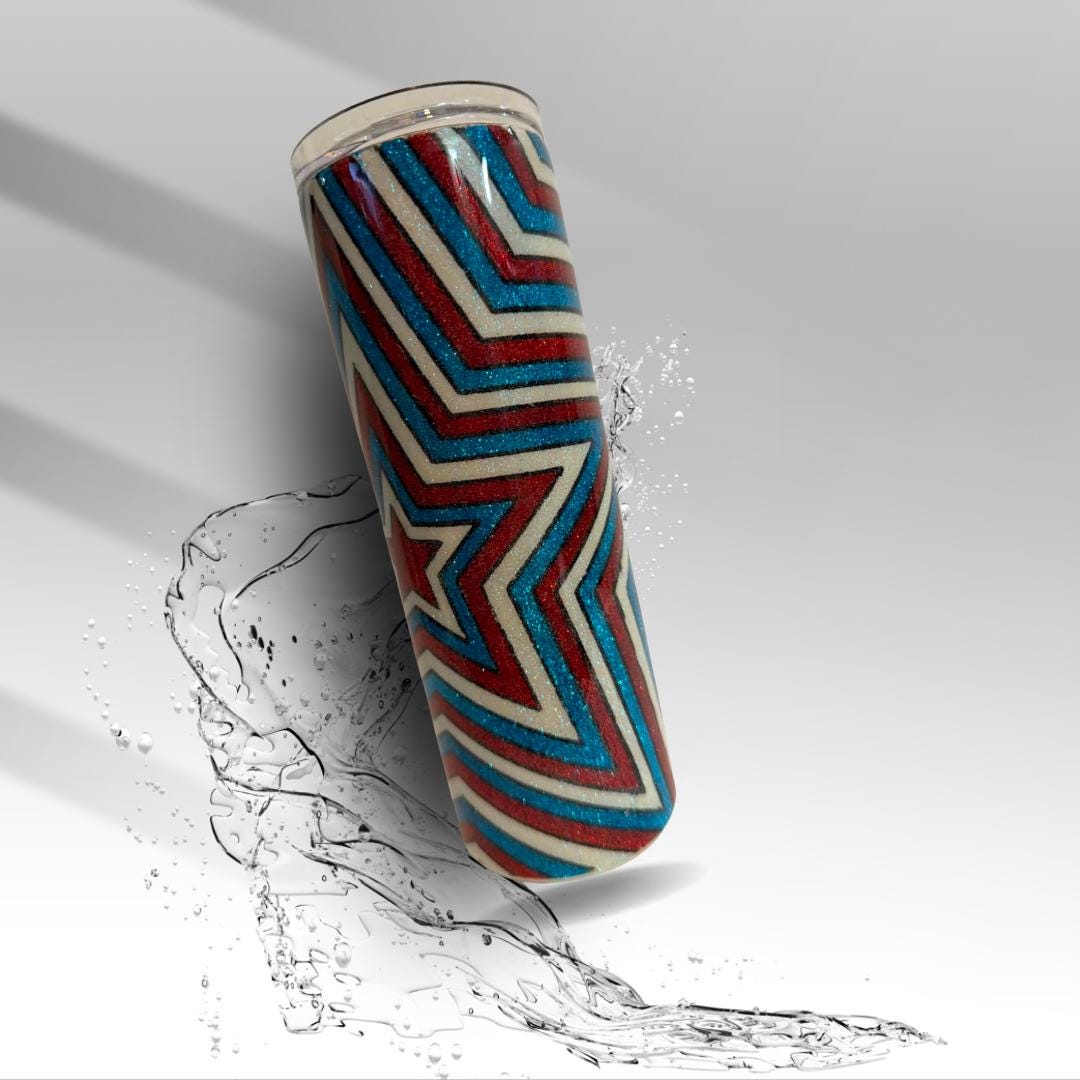 Patriotic Glitter Star Epoxy Tumbler | Red White Blue 20 oz Stainless Steel Travel Cup | Handmade Glitter Tumbler | Clearance