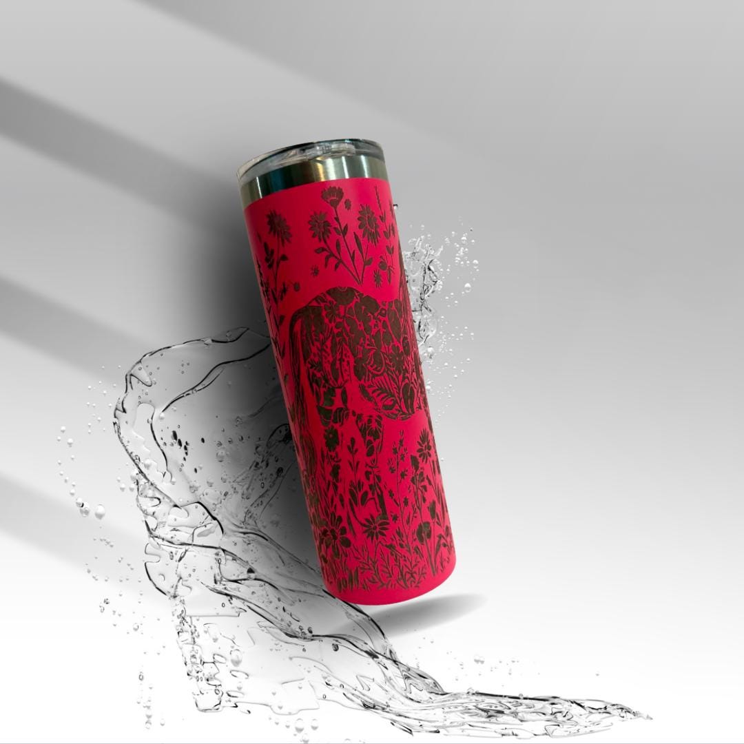 Floral Stallion Horse Laser Engraved Tumbler | Pink 20 oz Stainless Steel Travel Cup | Western Gift | Clearance