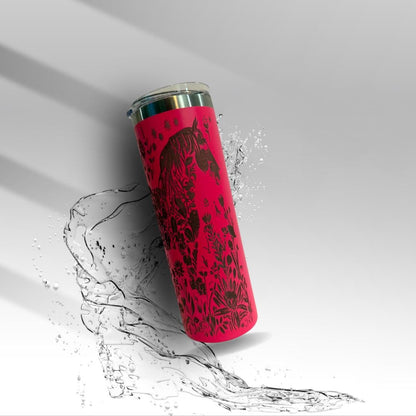 Floral Stallion Horse Laser Engraved Tumbler | Pink 20 oz Stainless Steel Travel Cup | Western Gift | Clearance