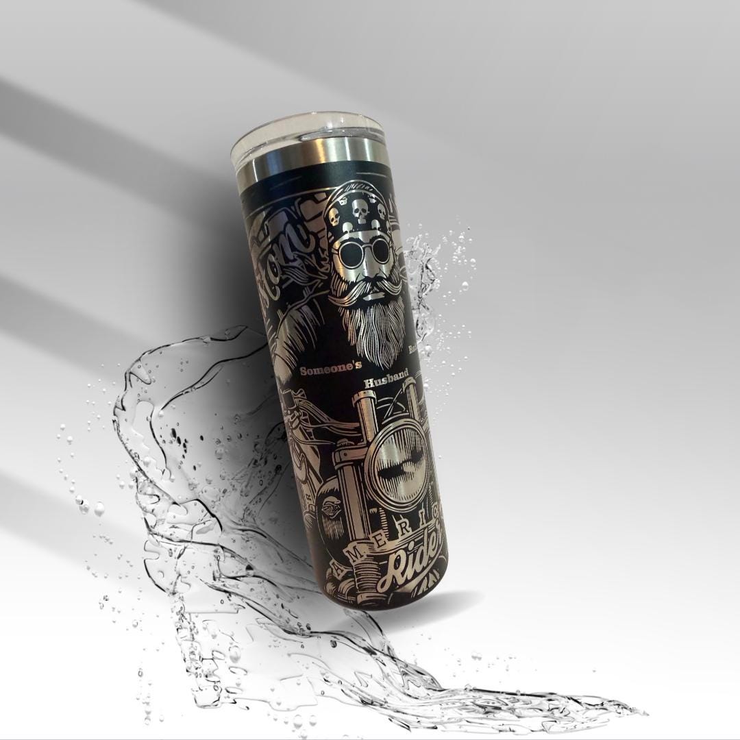 Engraved Motorcycle Rider 20 oz Laser Tumbler | Biker Gift | Husband Gift | Stainless Steel Insulated Cup | Clearance