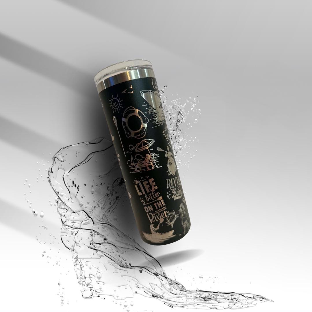 River Life Laser Engraved Tumbler | 20 oz Stainless Steel Travel Cup | River Floating Gift | Clearance