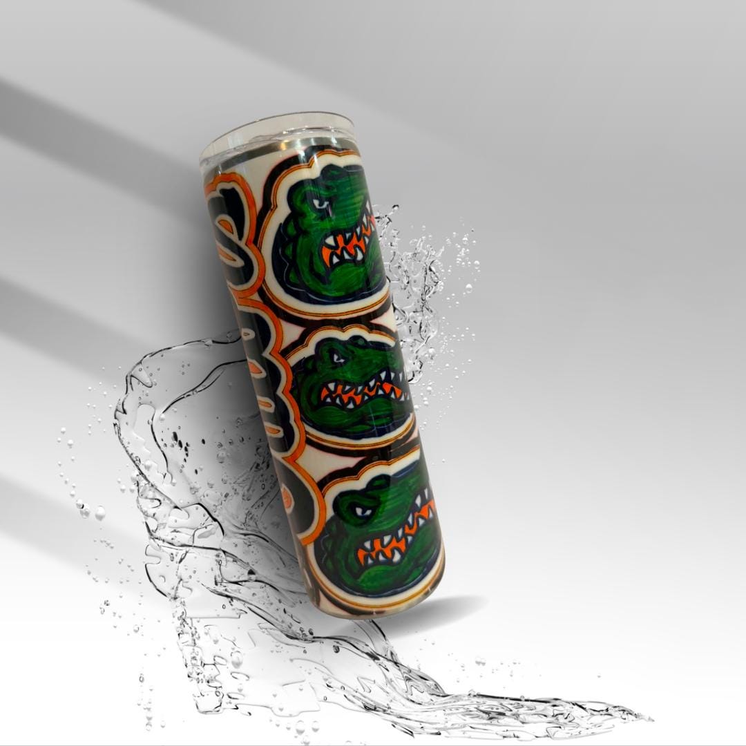 Florida Gators Hand-Painted Epoxy Tumbler | 20 oz Glitter Stainless Steel Cup | University Fan Gift | Clearance