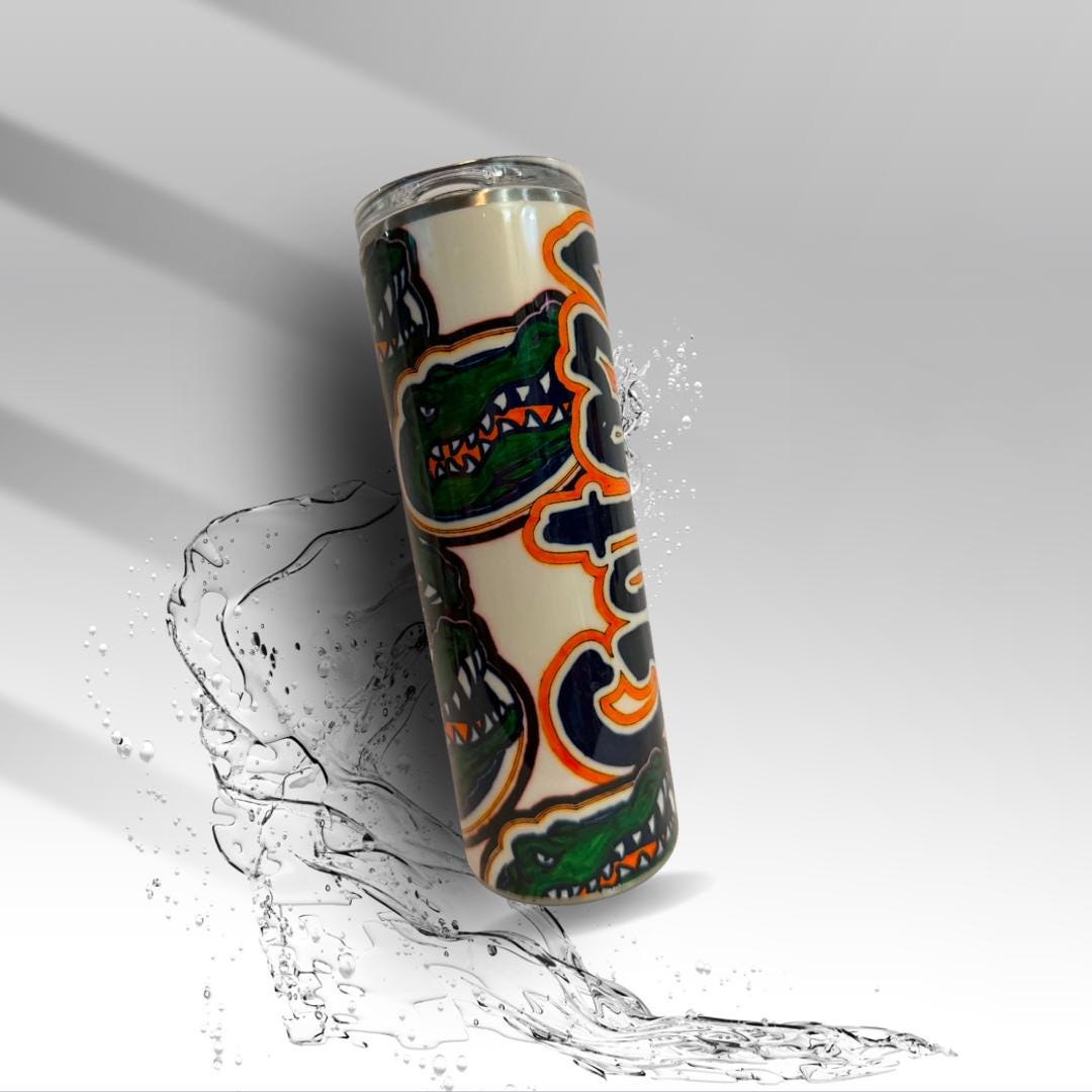 Florida Gators Hand-Painted Epoxy Tumbler | 20 oz Glitter Stainless Steel Cup | University Fan Gift | Clearance