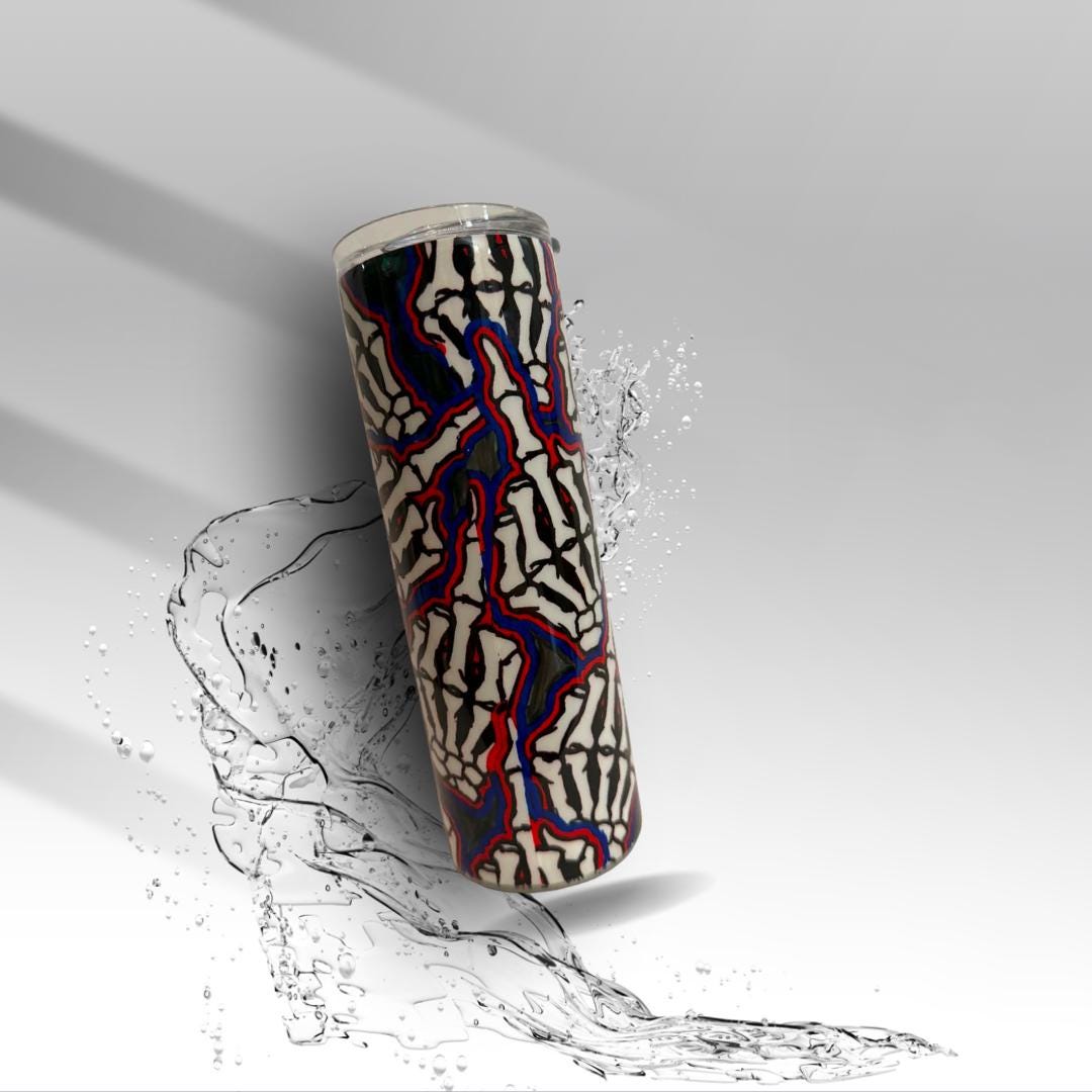Skeleton Hands Hand-Painted Epoxy Tumbler | 20 oz Halloween Glitter Stainless Steel Cup | Spooky Gothic Gift | Clearance