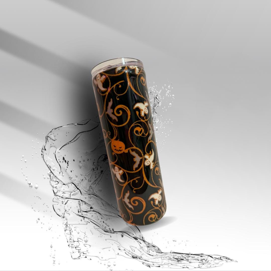 Halloween Glitter Epoxy Tumbler | 20 oz Ghost Pumpkin Bat Stainless Steel Cup | Spooky Fall Drinkware | Clearance