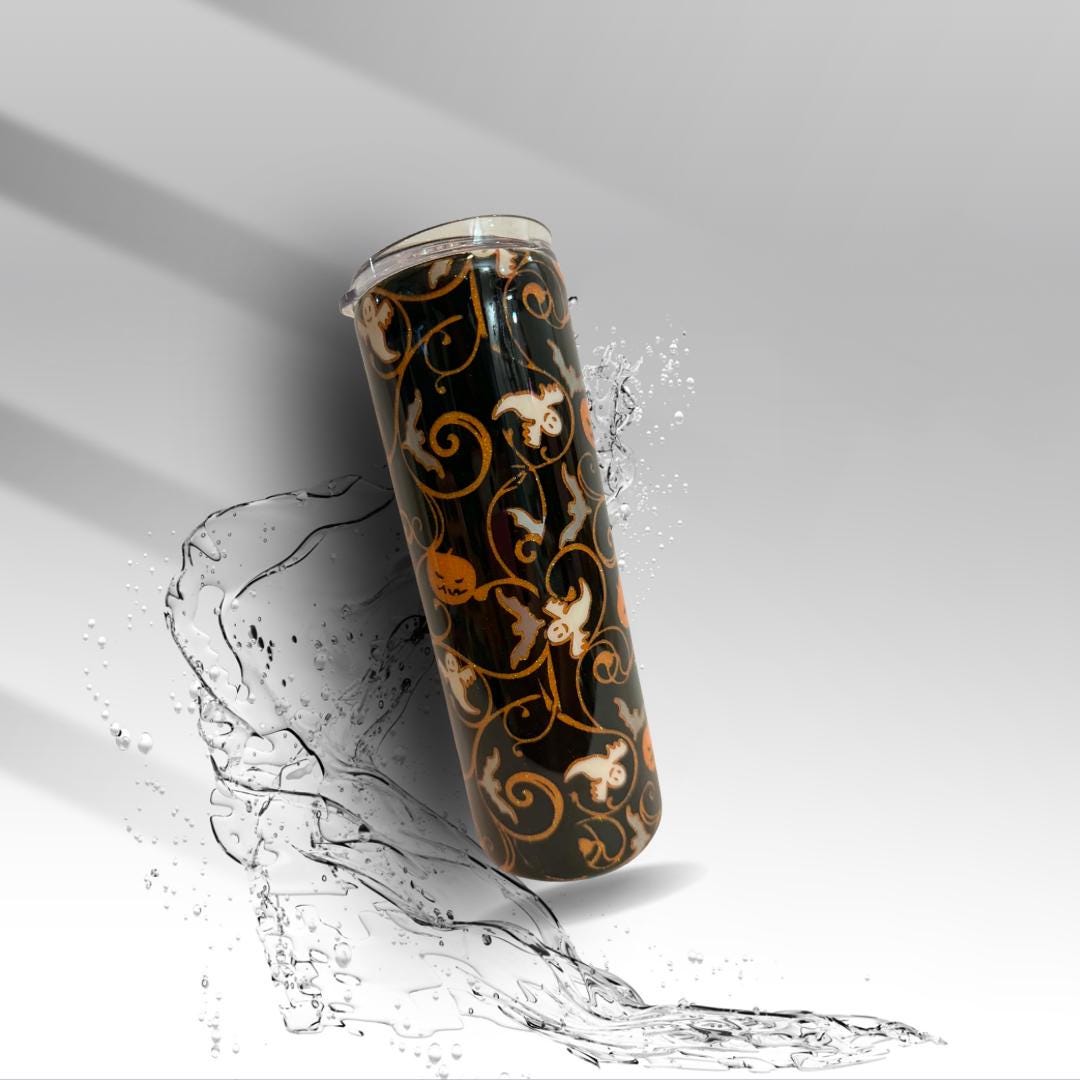 Halloween Glitter Epoxy Tumbler | 20 oz Ghost Pumpkin Bat Stainless Steel Cup | Spooky Fall Drinkware | Clearance