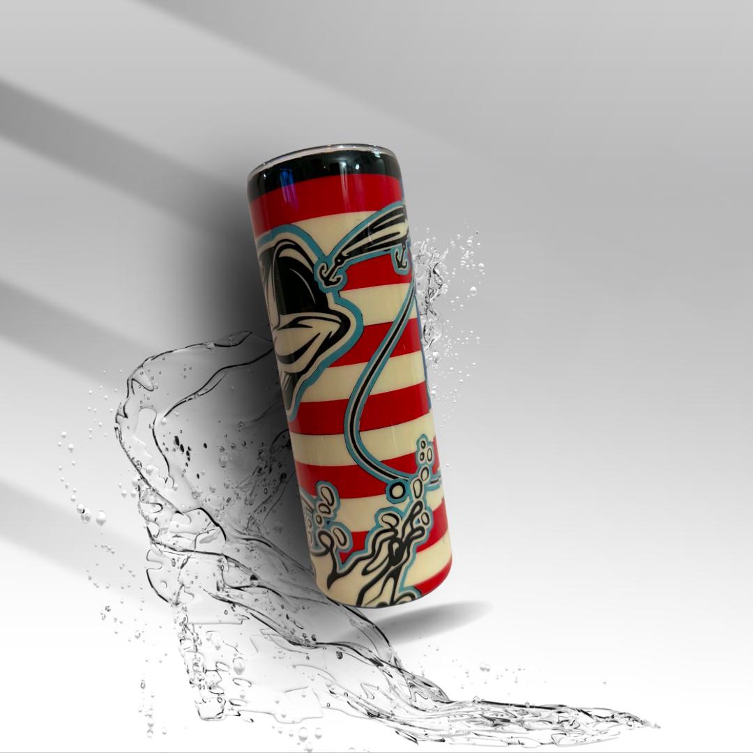 Patriotic Bass Fishing Hand-Painted Epoxy Tumbler | 20 oz Fishing Cup | American Flag Fisherman Gift | Clearance