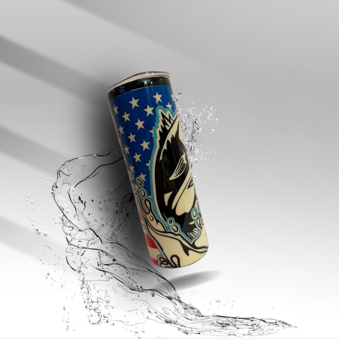 Patriotic Bass Fishing Hand-Painted Epoxy Tumbler | 20 oz Fishing Cup | American Flag Fisherman Gift | Clearance