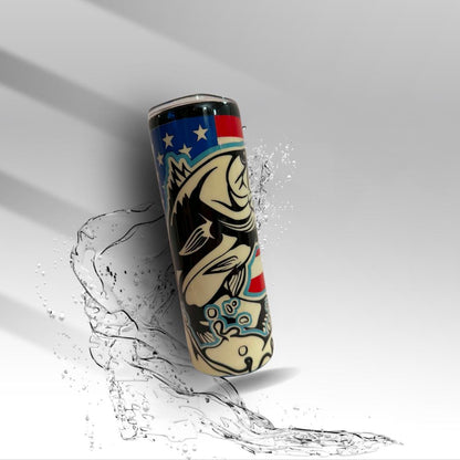 Patriotic Bass Fishing Hand-Painted Epoxy Tumbler | 20 oz Fishing Cup | American Flag Fisherman Gift | Clearance