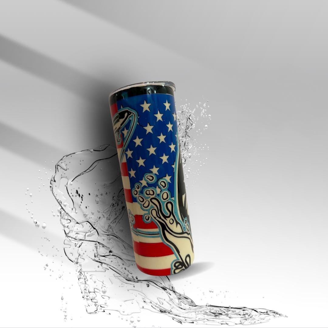 Patriotic Bass Fishing Hand-Painted Epoxy Tumbler | 20 oz Fishing Cup | American Flag Fisherman Gift | Clearance