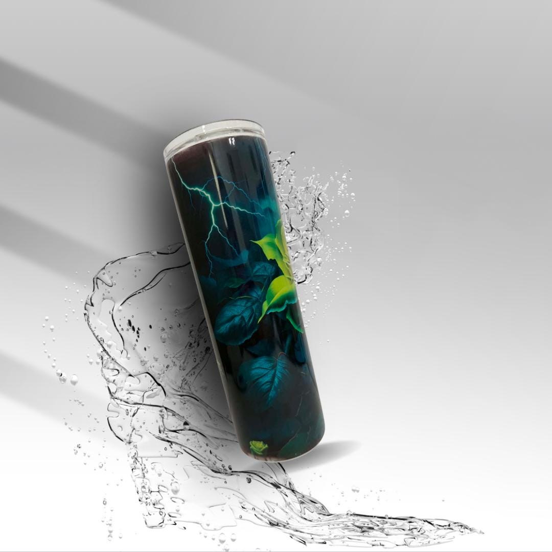 Storm Rose 30 oz Sublimation Tumbler | Gothic Yellow Rose Travel Mug | Lightning Floral Skinny Cup | Clearance
