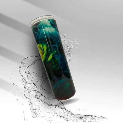 Storm Rose 30 oz Sublimation Tumbler | Gothic Yellow Rose Travel Mug | Lightning Floral Skinny Cup | Clearance