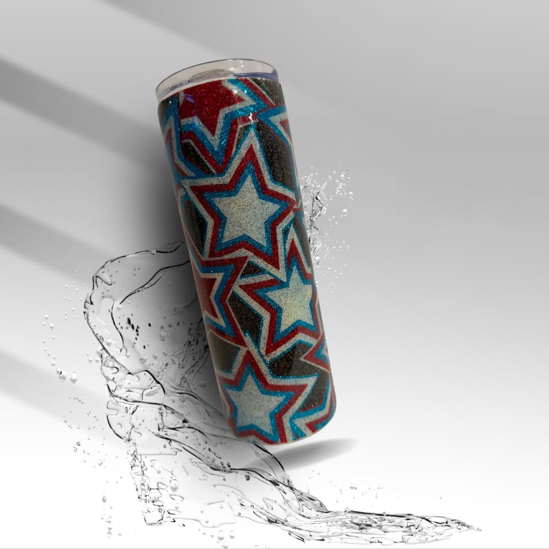Red, White & Blue Glitter Stars Epoxy Tumbler | Handmade Patriotic Tumbler | Clearance