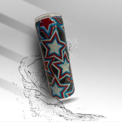 Red, White & Blue Glitter Stars Epoxy Tumbler | Handmade Patriotic Tumbler | Clearance