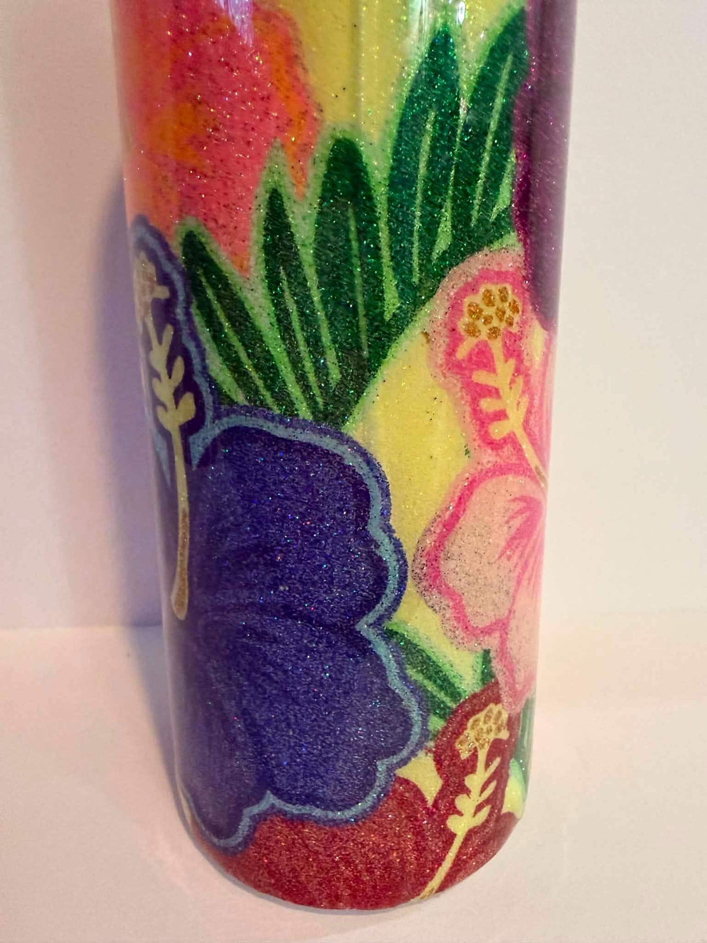 Tropical Hibiscus Epoxy Tumbler | Floral Glitter 20 oz Skinny Tumbler | Clearance