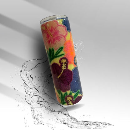 Tropical Hibiscus Epoxy Tumbler | Floral Glitter 20 oz Skinny Tumbler | Clearance