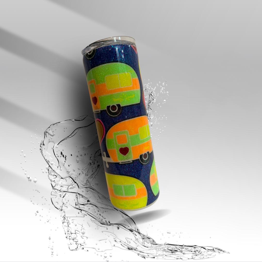 Retro Camper Epoxy Glitter Tumbler Vintage Camper 20 oz Skinny Cup | Clearance