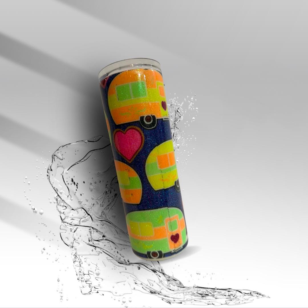Retro Camper Epoxy Glitter Tumbler Vintage Camper 20 oz Skinny Cup | Clearance