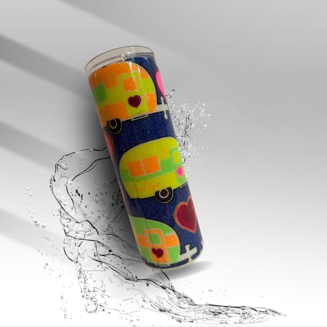Retro Camper Epoxy Glitter Tumbler Vintage Camper 20 oz Skinny Cup | Clearance