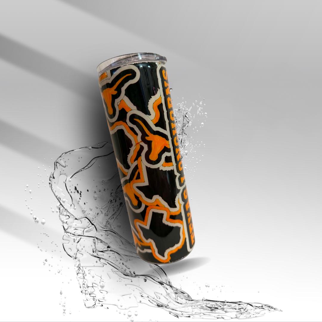 Texas Longhorns 20 oz Epoxy Tumbler | Handmade Stainless Steel Cup | Longhorn Cup | Clearance