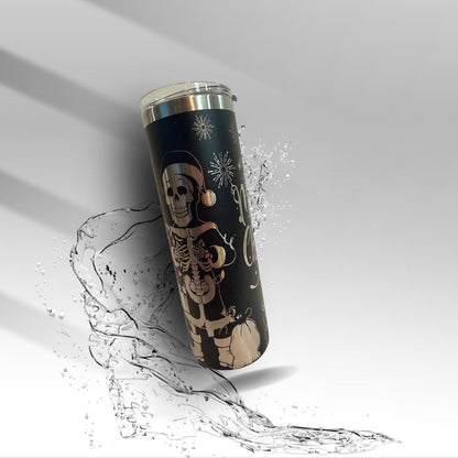 Merry Christmas Skeleton 20 oz Laser Engraved Tumbler | Stainless Steel Skinny Tumbler | Gothic Christmas Cup | Clearance