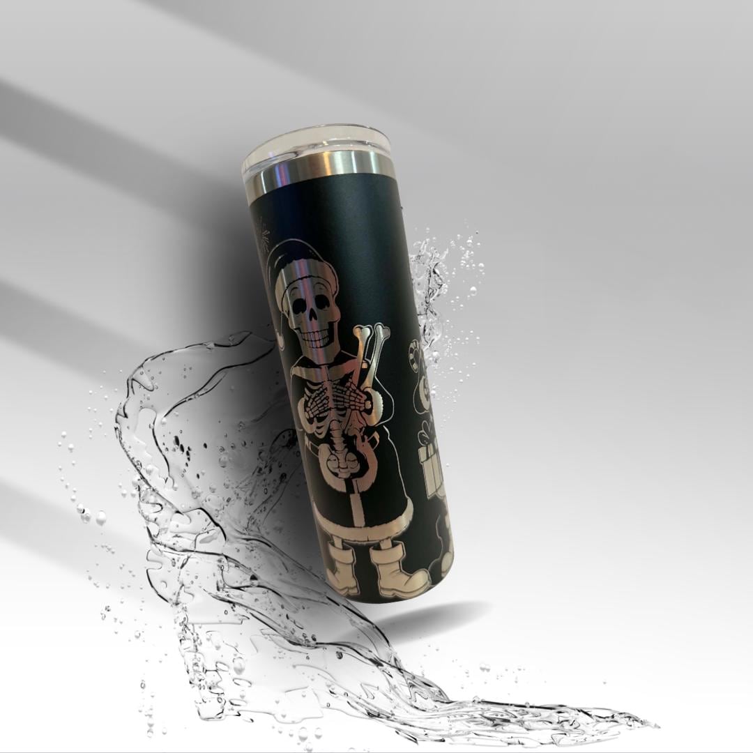 Merry Christmas Skeleton 20 oz Laser Engraved Tumbler | Stainless Steel Skinny Tumbler | Gothic Christmas Cup | Clearance